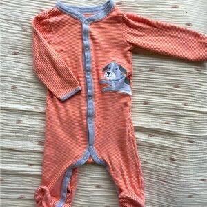 Carter’s orange and white striped footie pajama with a dog 🧡